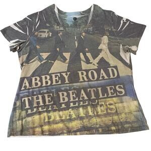 The Beatles Abby Road Graphic V Neck Short Sleeve Colorful Tee Shirt 2X